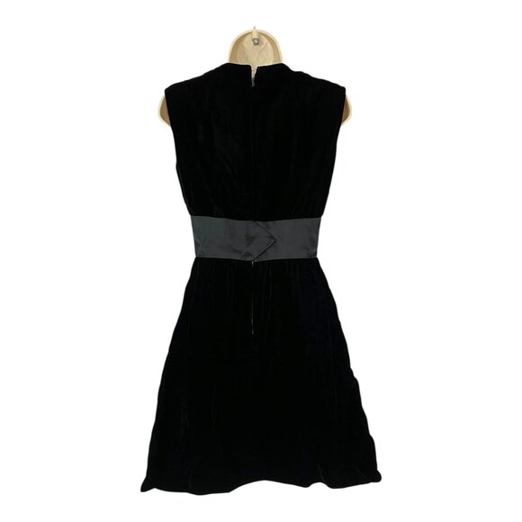1960s Vintage Nat Kaplan Black Velvet Cocktail A-Line Dress Size 2 XS - Picture 4 of 6